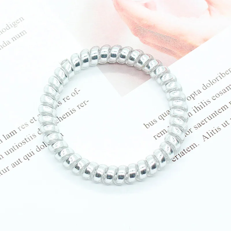 light silver Новинка, разноцветные женские головные уборы для телефона, эластичные резинки для девушек, резинки, конский хвост, аксессуары для волос - Цвет: light silver