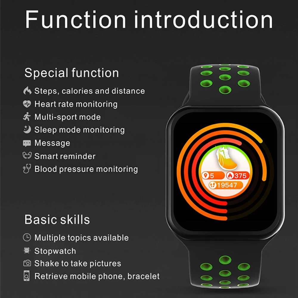  F9 Sport Smart Watch IP67 Waterproof Bluetooth V4.0 Heart rate Blood pressure Smartwatch Support IO - 4000121159062