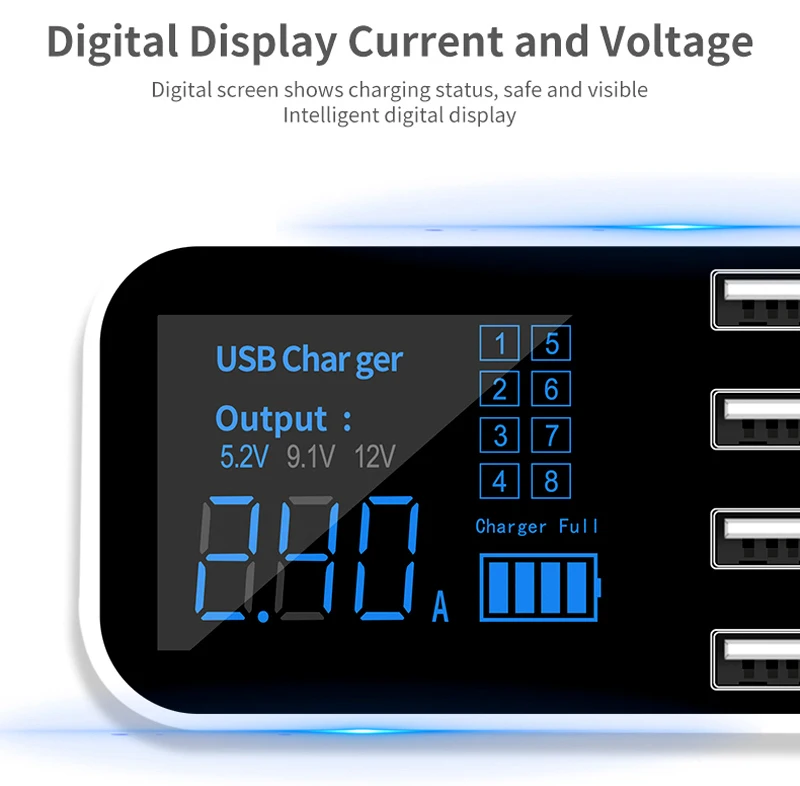 AIXXCO 8 портов USB Автомобильное зарядное устройство светодиодный цифровой дисплей Быстрая зарядка для iPhone 11 Pro Max samsung Автомобильное зарядное устройство для телефона