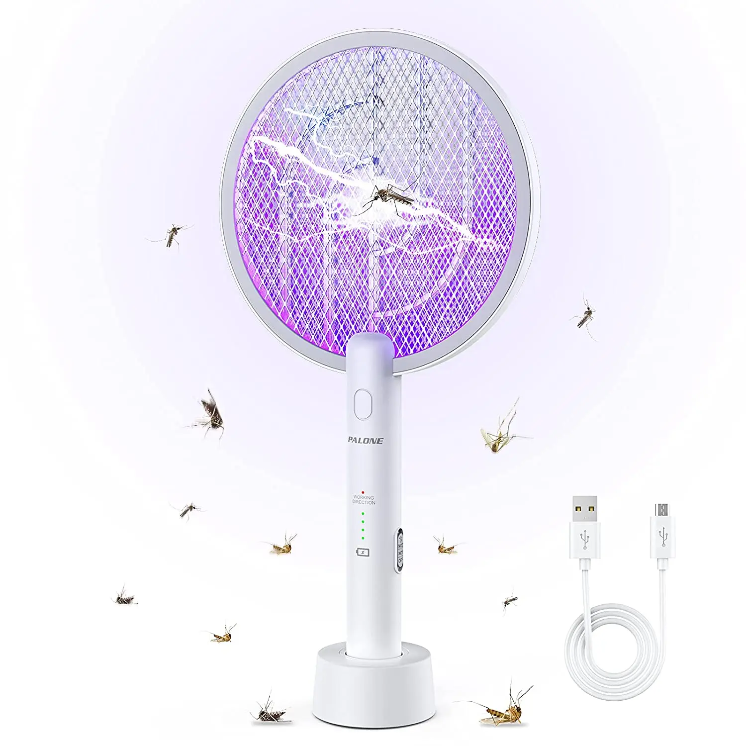 2 in 1 Bug Zapper Racket 3000V 전기 플라이 스 터 터 라켓 1200mAh 배터리 모기 킬러 램프 홈, 야외 활동