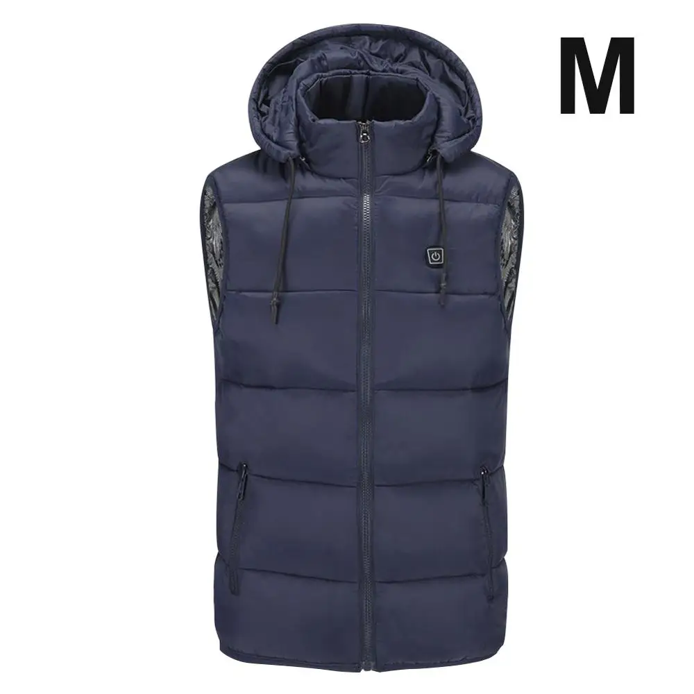Blue M Size Электрический нагревательный жилет Отрегулируйте мужской t теплый утолщенный мужской женский жилет с подогревом с шапкой теплая одежда для улицы зимняя USB нагревательная куртка - Цвет: Blue M Size