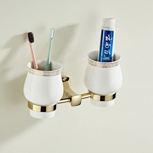 Double tumble holder Vidric Золотая Роскошная Полка для полотенец для ванной комнаты, держатель для туалетной бумаги, крючок для халата, держатель для полотенец, держатель для сушки, корзина для мыла ELG8530 - Цвет: Double tumble holder