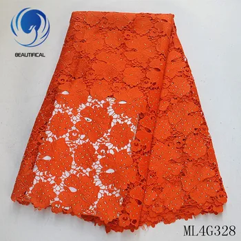 

BEAUTIFICAL nigerian lace fabrics Latest style nigerian water soluble lace fabric 5yards guipure lace with stones ML4G328