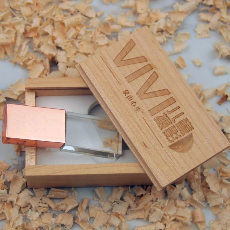 Заказной Логотип Кристалл+ металлический USB флэш-накопитель 2,0+ деревянная коробка Флешка 4 ГБ 8 ГБ 16 ГБ 32 ГБ Флешка флеш-накопитель для подарков на свадьбу