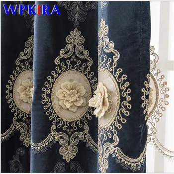 

3D Embroidery Luxurious Curtains For Living Room Velvet Sheer Curtains Pearls Window Blinds Drape High End Curtains X-AD509#30