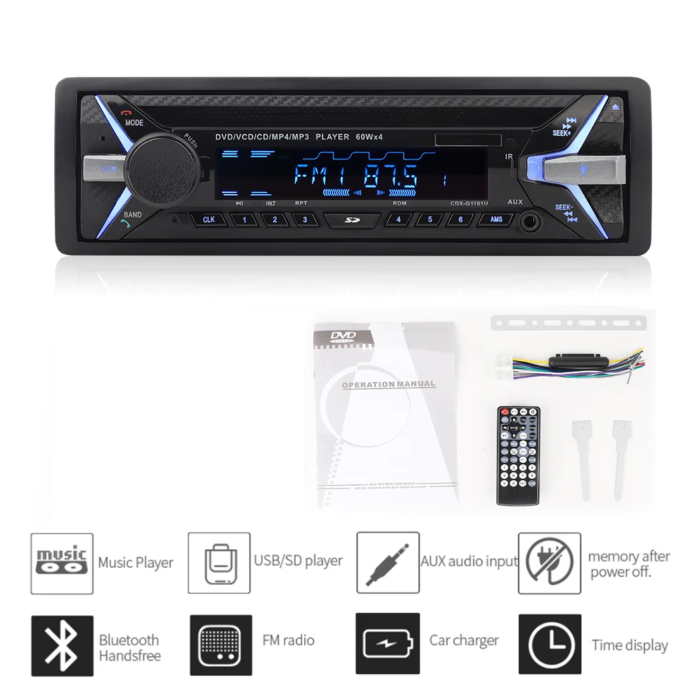 Приборная панель 4*60 Вт автомобильный DVD Радио Bluetooth FM CD приемник VCD MP3 MP4 SD USB один Din автомобильный мультимедийный плеер дистанционное управление - Цвет: DVD MP3