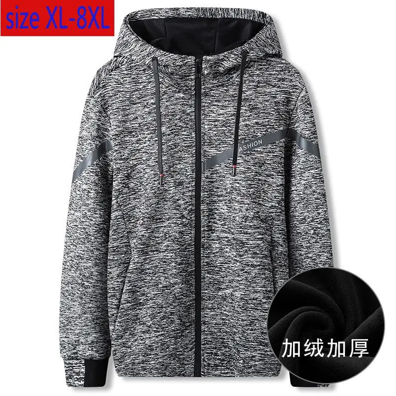 gray 2 plus velvet Новое поступление; очень большая толстовка; сезон весна-осень; свободная куртка; Повседневная плотная модная одежда; большие размеры; XL 2XL 3XL 4XL 5XL 6XL; 7XL 8XL - Цвет: gray 2 plus velvet