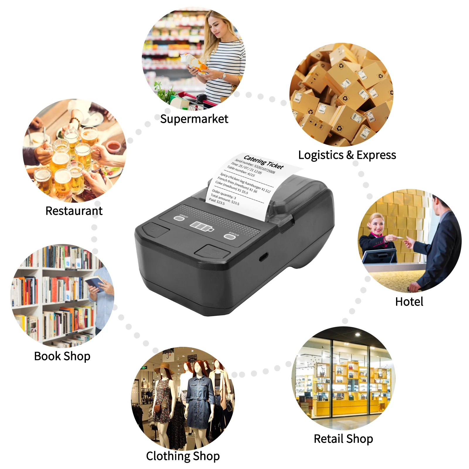Portable 58mm Thermal Receipt Printer Wireless BT Mini Bill Ticket POS Mobile Printer with Rechargeable Battery Support ESC/POS mini handheld printer