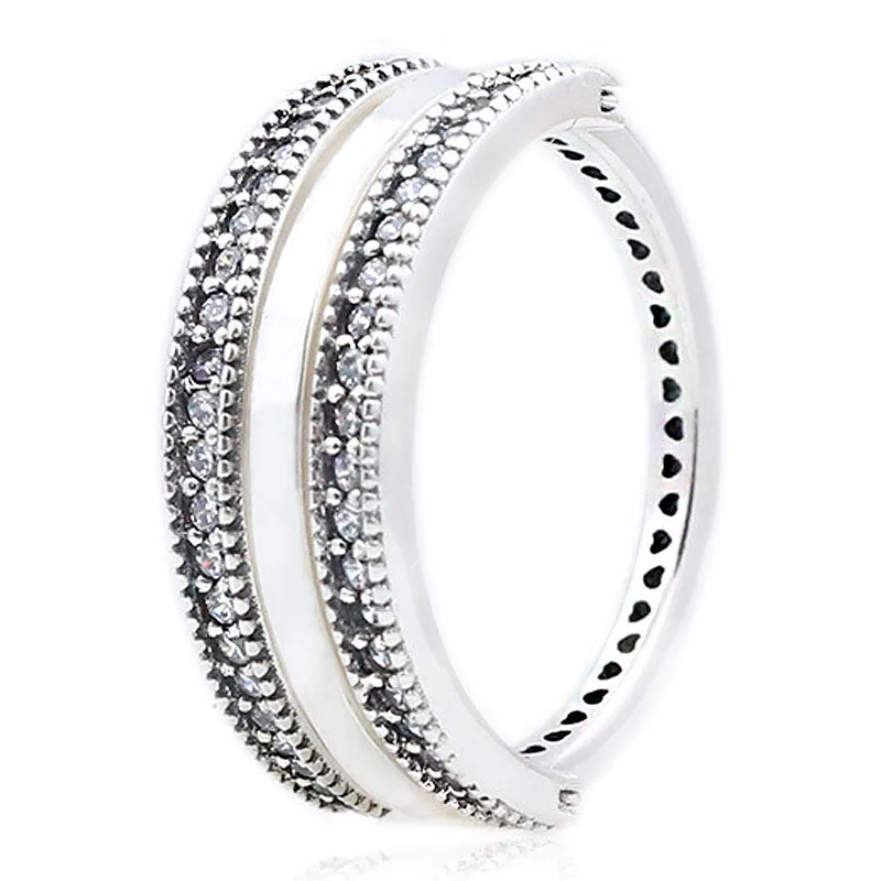 

Authentic 925 Sterling Silver Ring Reversible Hearts With Crystal Ring For Women Wedding Party Gift Fine Europe Jewelry