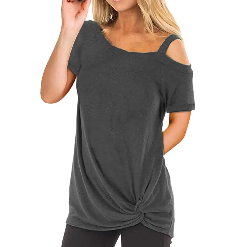 Dark Grey Женская футболка с коротким рукавом, с круглым вырезом, одноцветная, с узлом, повседневные топы, повседневная женская одежда для дома, футболки, Mujer - Цвет: Dark Grey