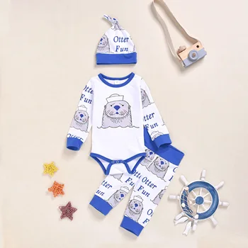 

Baby Clothing At Home Newborn Infant Baby Girls Boys Cartoon Seal Romper+Letter Pant+Hat 3pcs Outfit Roupa Infantil Menina