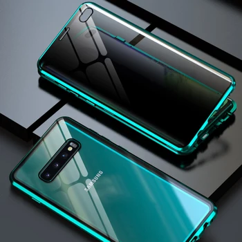 

Rhombic Aluminum Metal Bumper Case For Samsung Galaxy S8 S9 S10 Plus Magnetic 360 Full Protection Anti Voyeur Glass Case Cover