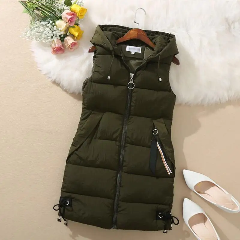 bre Plus size Women Vest Winter Jacket Pocket Hooded Coat Warm Casual Cotton Padded Vest female Slim Sleeveless Waistcoat