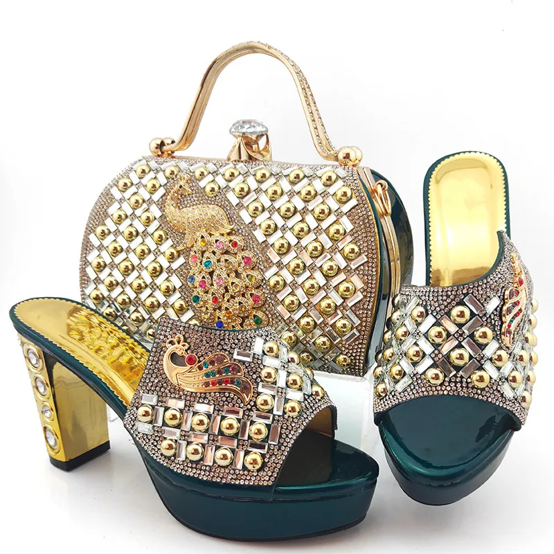 D.Green Модная обувь и сумочка в комплекте для женщин; вечерние дизайнерские туфли; Роскошные женские туфли на высоком каблуке с сумочкой в комплекте; модель года; высокое качество - Цвет: D.Green