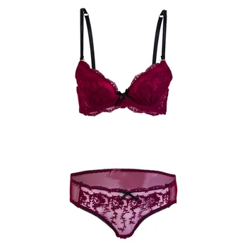 

Push Up Lace Bra And Panty Set Women's Embroidery Deep V Lingerie Knicker Sale
