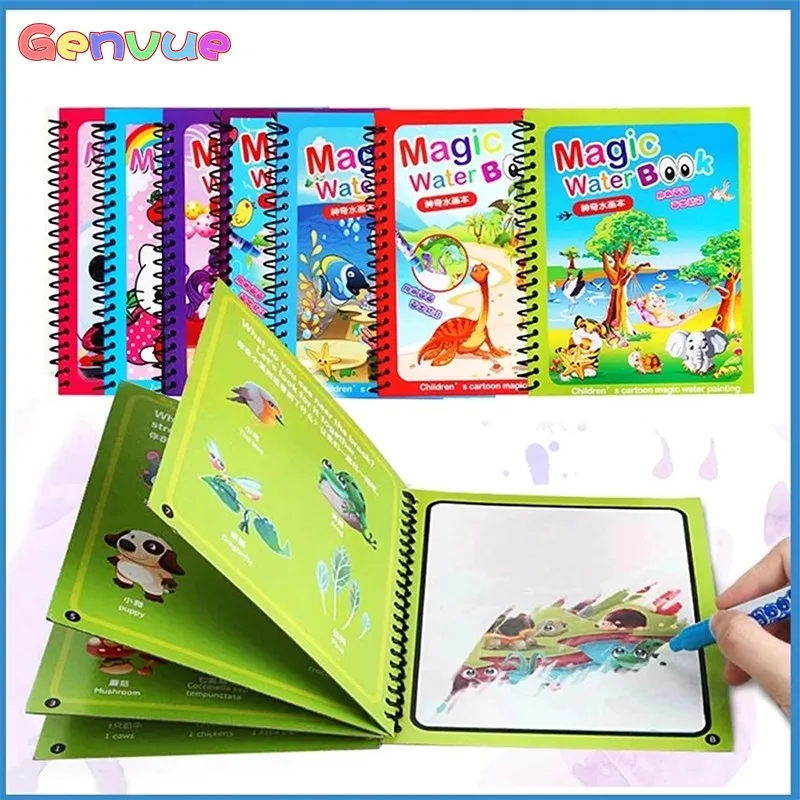 Montessori Early Education Magical Book Water Drawing Coloring Cartoons Books Doodle Pen Painting Board For Kids Toys | Игрушки и хобби