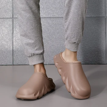 

Men's Slippers brown Winter Warm Clogs croc men Suede Plush House Slippers crocse Indoor Outdoor Lovers Cotton Zapatillas Mujer