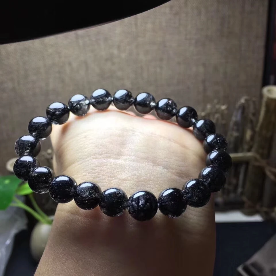 9mm Genuine Natural Black Rutilated Quartz Crystal For Women Men Clear Round Beads Wealthy Stone Bracelet From Brazil AAAAA