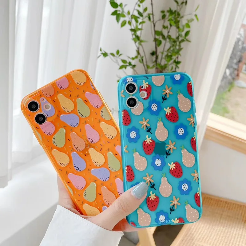 

Luxury Fruit Fluorescent Phone Case For iPhone 11 11Pro Max SE 2020 X XR XS Max 8 7 Plus Transparent Case Soft Back Cover Coque