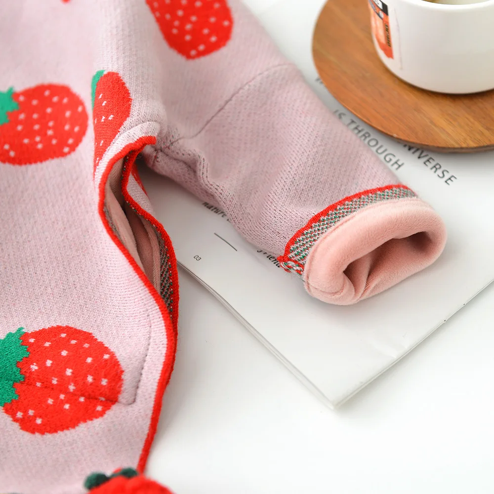 pink thicken Новое поступление, новые и зимние детские свитера в новом стиле, для девочек в Корейском стиле, милые, Клубничные, вельветовые, свитера - Цвет: pink thicken