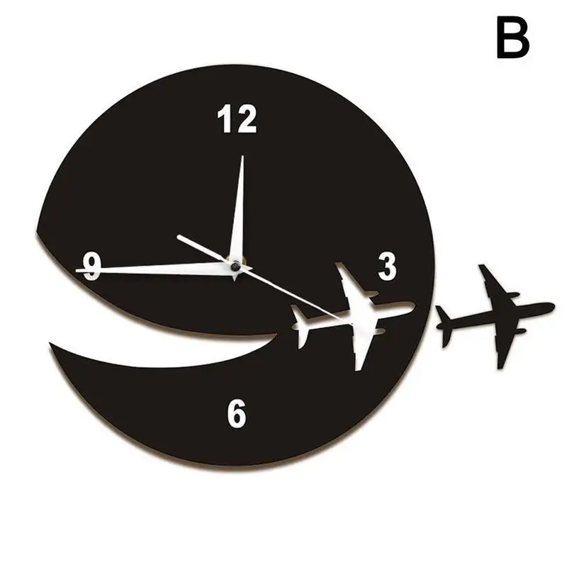 Настенные часы украшения в виде зеркальных наклеек 3D креативные часы с самолетом современный дизайн украшения кварцевые часы с иглой - Цвет: black