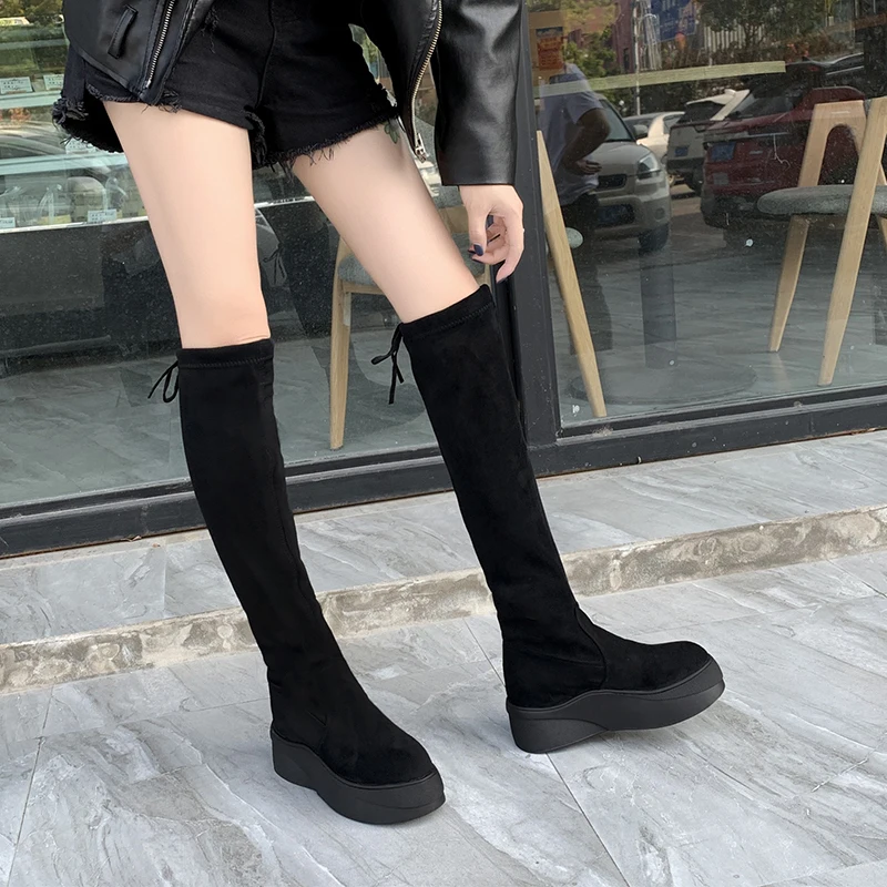 New New Over The Knee High Boots Women 6 Cm Winter Slim Flat Platform Boots Ladies Waterproof Casual Women Shoes 3 Style