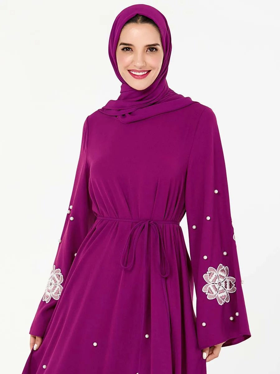 4XL Бисероплетение abaya Дубай турецкое мусульманское платье abaya s женские платья хиджаб цветы кафтан Турция Исламская одежда Восточный халат из марокена