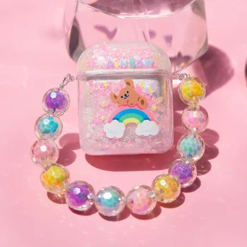 

Dynamic Liquid Case For AirPod2 Cases Glitter Liquid Cartoon bear Cover For AirPod 2 Covers Protector For Air Pods Coque+Chain