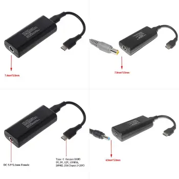 45W 65W 미니 전원 공급 장치 DC 어댑터 충전기 커넥터, 레노버 Hp 아수스 노트북 PC 컴퓨터 액세서리용 USB 유형 C 변환기