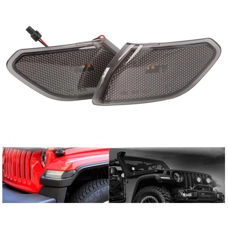 2 шт. светодиодные, боковые, габаритные фонари для Jeep Wrangler JL, дымовые линзы янтарные передние фары