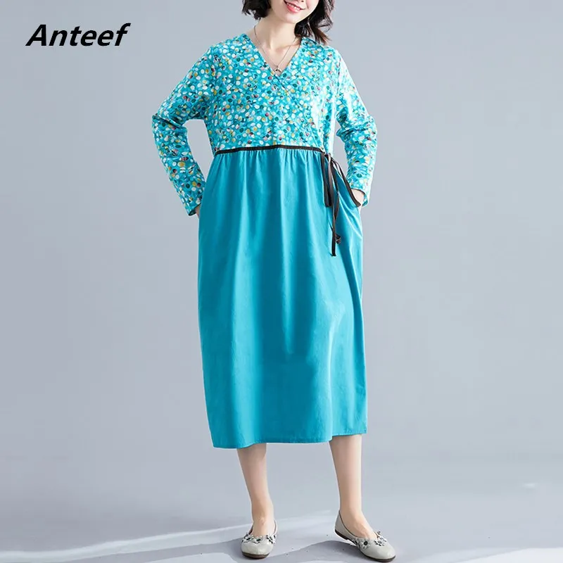 

long sleeve cotton linen vintage Polka Dot plus size women casual loose spring autumn dress elegant clothes 2019 ladies dresses