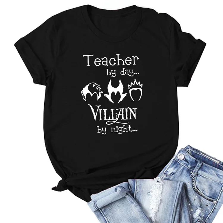 Учительница по дню злодей ночью забавная Учительская рубашка крутая футболка Злодеи хипстерская безрукавка рубашка - Цвет: Черный