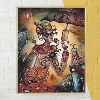 

Framed ready to hang Metal Wall Photo Frame Aluminum light golden with print painting steampunk wall pictures for living room
