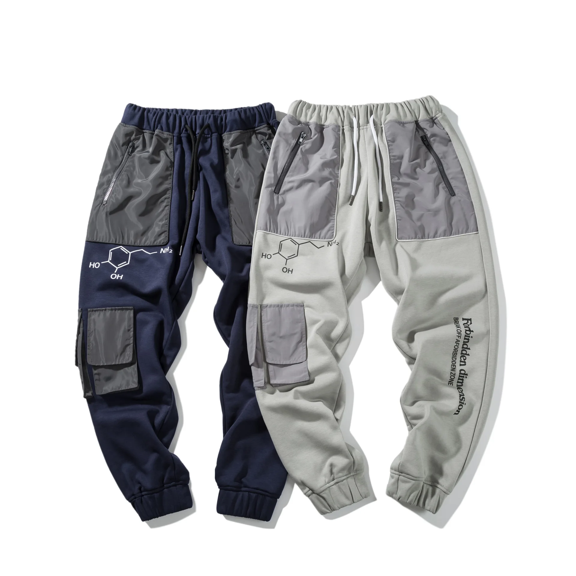 

City Where the Product 2019 Autumn New Style Multi-pockets Printed Letter Lace-up Men Ankle Banded Pants