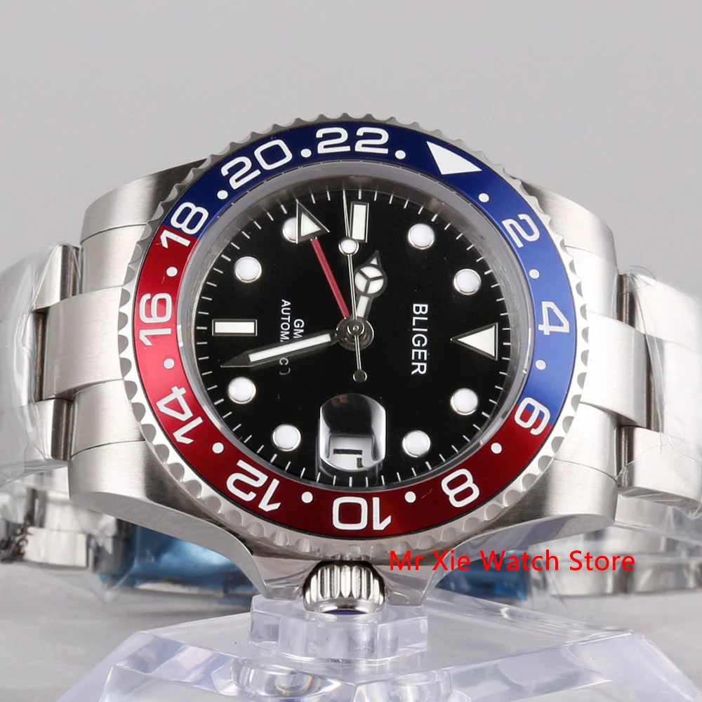  Bliger 40mm Automatic Mechanical Watch Men Luxury Sapphire Crystal Ceramic Bezel GMT Watch Luminous