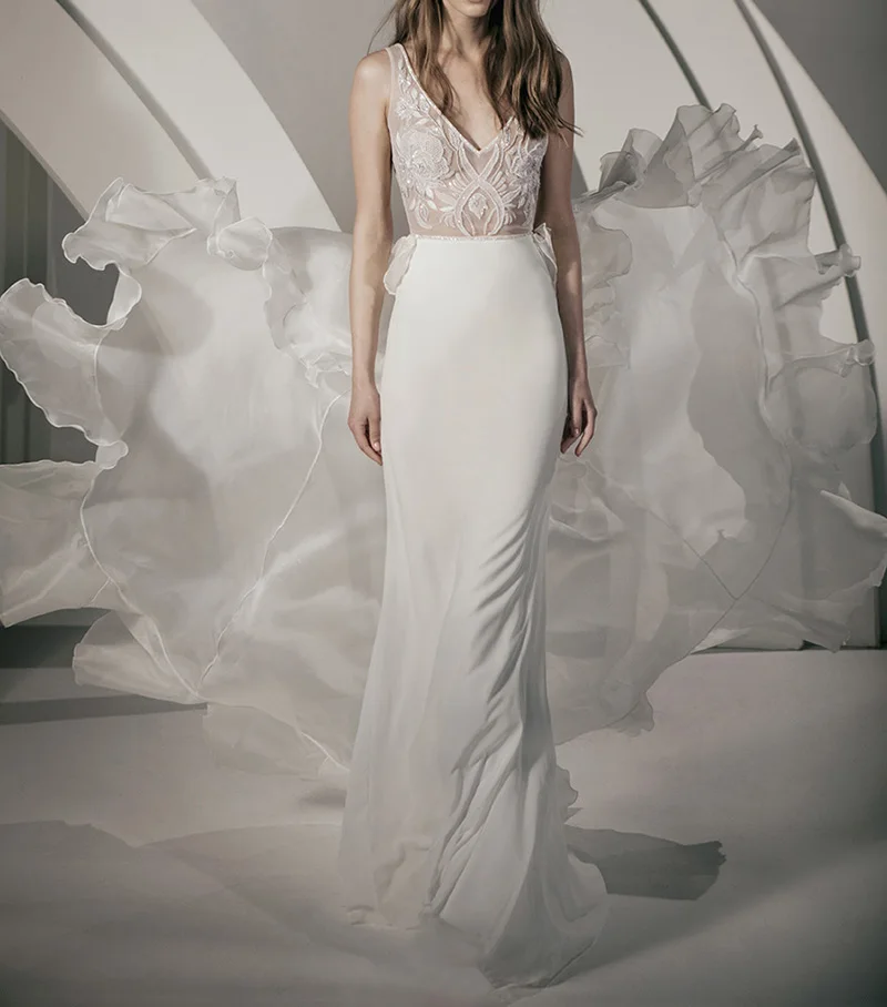 SSYFashion, новинка, высокое качество, Русалка, вечернее платье, сексуальное, тонкое, v-образный вырез, кружева аппликации с открытой спиной, официальное, вечернее платье, Vestidos De Noche