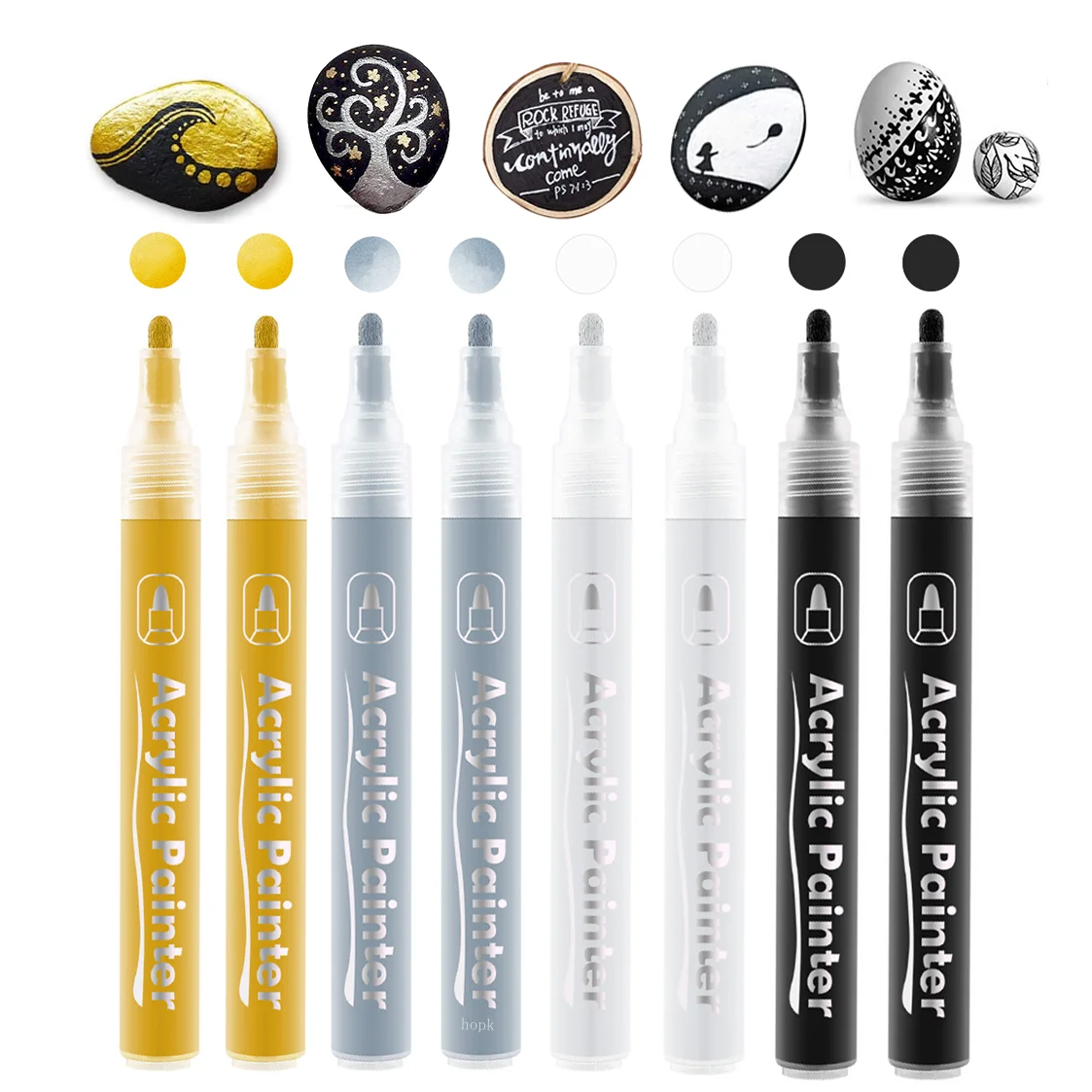 Jr.White Metallic Marker Pens, Paint Pens for Rock Painting, Black