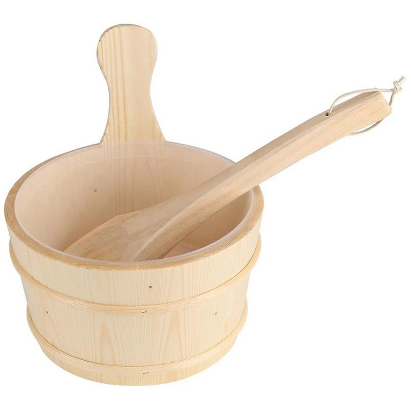 Bathroom Natural Wooden Bucket+ Ladle Set For Sauna Spa Bathroom Accessories