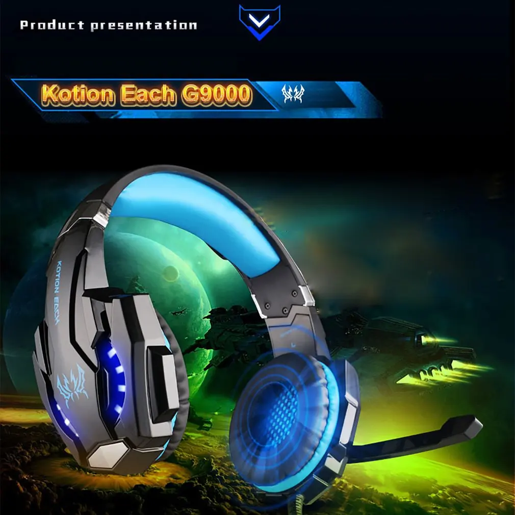 KOTION каждая игровая гарнитура наушники с микрофоном светодиодный светильник для Xbox One S/Xbox one/PS4/планшета/ноутбука/сотового телефона 3,5 мм стерео разъем