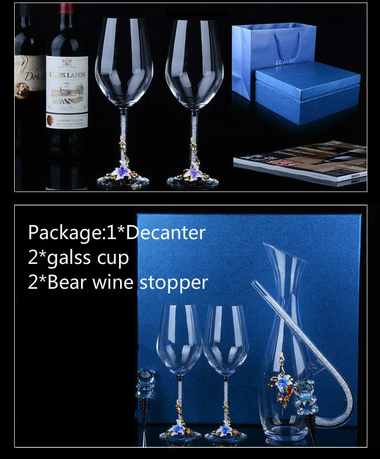 5 шт набор 1 шт 1500 мл Кристальный графин с принтом 2 шт 350 мл Хрустальный бриллиант бокал для вина чашка 2 медведь пробка для вина лучший рождественский подарок