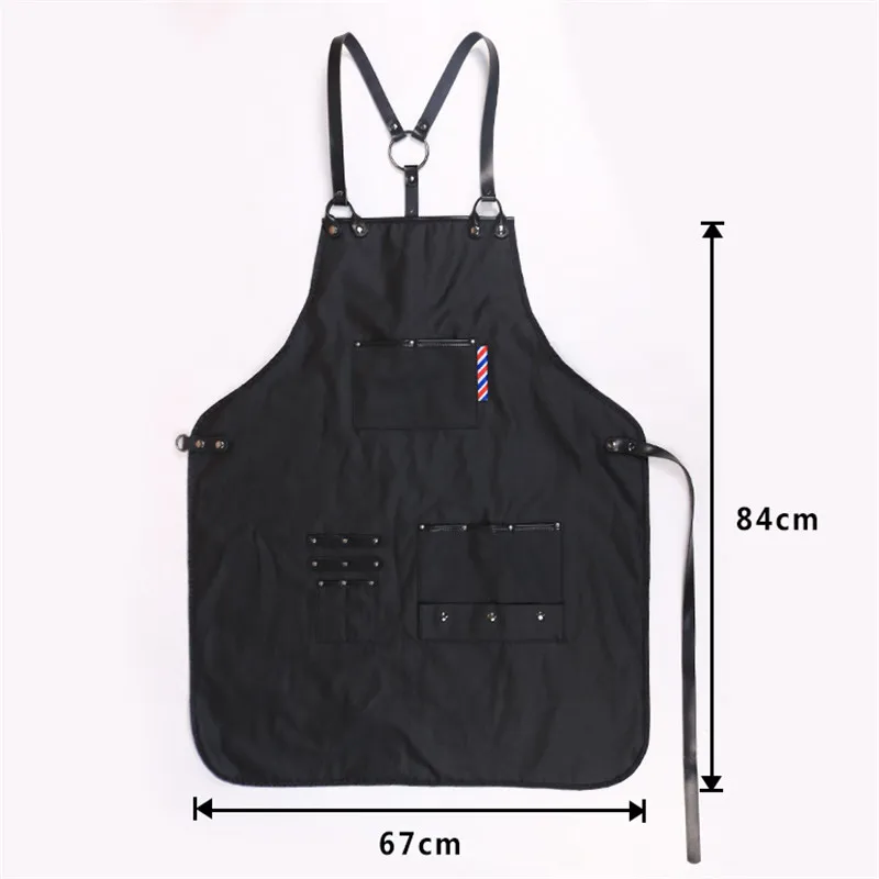 WEEYI Women Men Black Barber Aprons Hairdressing Waterproof Salon Apron For Hairdresser With Leather Straps avental de barbeiro