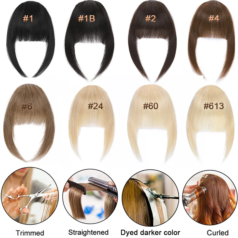 Human Hair Bangs Sego 14g French Neat With Temples 100% Real Human Hair Fringe Swept Natural Look Hair Piece