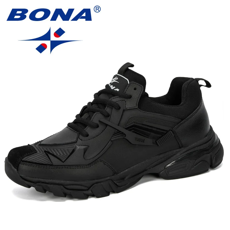 Black silver gray BONA/Новинка года; Дизайнерские повседневные туфли для мужчин; модные стильные мужские кроссовки на плоской подошве; Уличная обувь для отдыха; Мужская удобная легкая мужская обувь - Цвет: Black silver gray