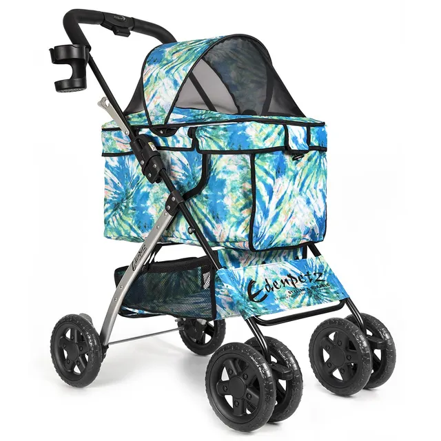 Pet Stroller Foldable Pets Cart Lightweight Outdoor Travel Gear For Cats Dogs Tie Dye Green X