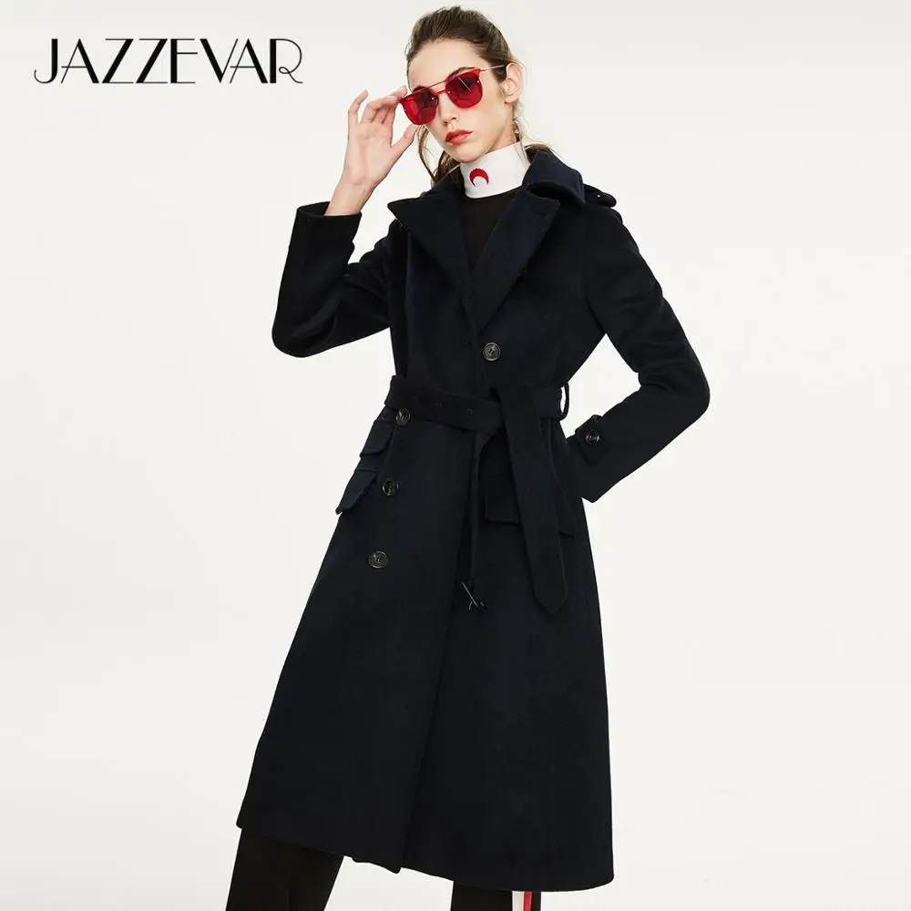 JAZZEVAR Новое поступление осенний пальто женская тонкая высокое качество новая популярная двубортная длинная куртка N9066