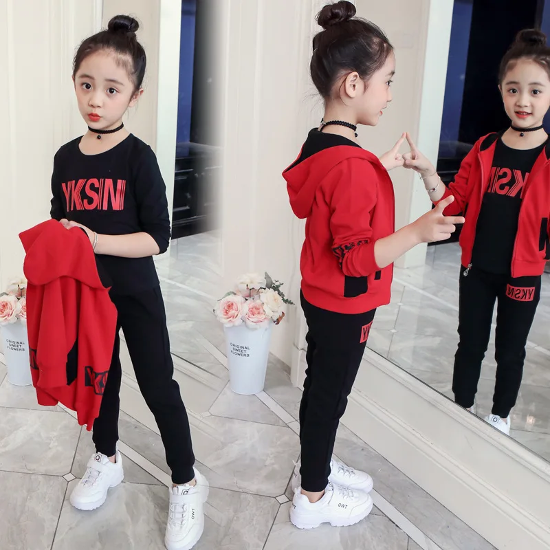 

CHILDREN'S Suit 2019 Autumn New Style Korean-style Girls Big Boy Printed Letter Casual Three-piece Set