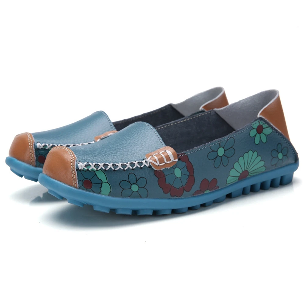 

new Female Split Leather Shallow Flats Print Mixed Colors Flats Women Spring Autumn Casual Comfort Loafers Shoes Woman