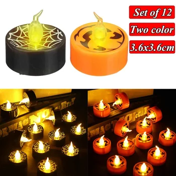 

12PCS LED Candle Lights Halloween Decoration Flickering Flameless Candles Festival Party Decor Pumpkin/Spider web/Candle Lamps