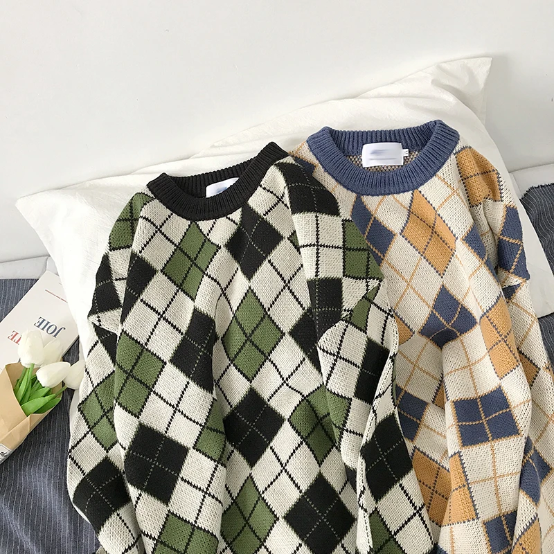 Winter New Sweater Men Warm Fashion Retro Casual Plaid Knit O-neck Pullover Man Streetwear Wild Loose Long-sleeved Sweater M-2XL Winter New Sweater Men Warm Fashion Retro Casual Plaid Knit O-neck Pullover Man Streetwear Wild Loose Long-sleeved Sweater M-2XL