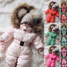Зимний комбинезон для маленьких мальчиков и девочек; куртка-пуховик с капюшоном; теплое плотное пальто из плюша с поясом; Одежда для новорожденных мальчиков и девочек; верхняя одежда